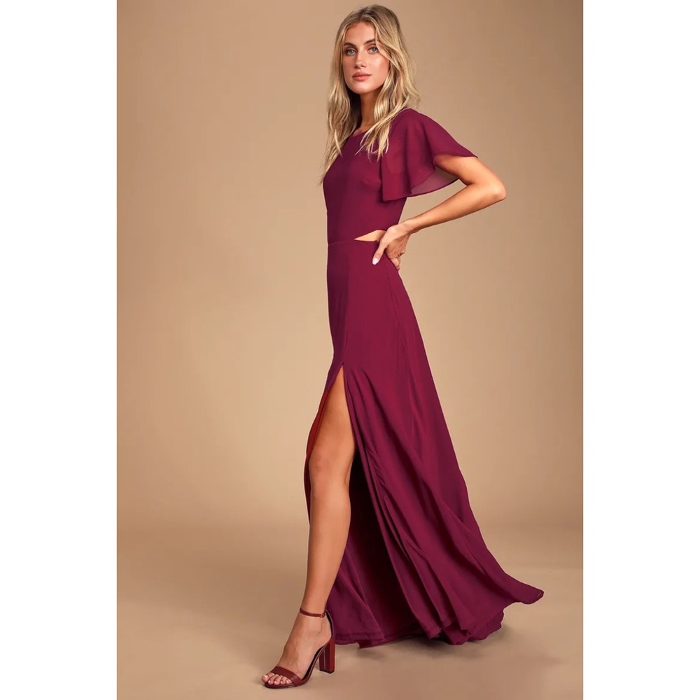 Lulus Garden Bliss Burgundy Cutout Maxi Dress Size Medium - Picture 2 of 3